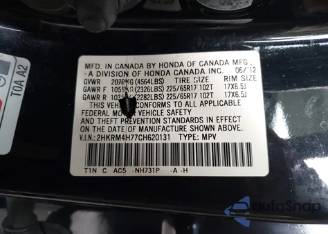 2012 Honda Cr-V Ex-L z USA, uszkodzony, nr VIN 2HKRM4H77CH620131